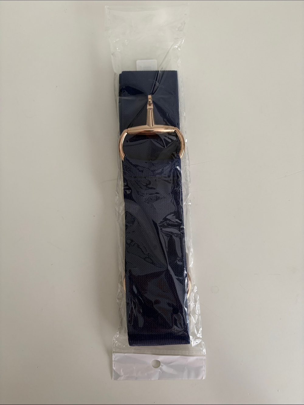 NWT Equestrian Elastic Navy Belt with Gold-Toned Bit Buckle